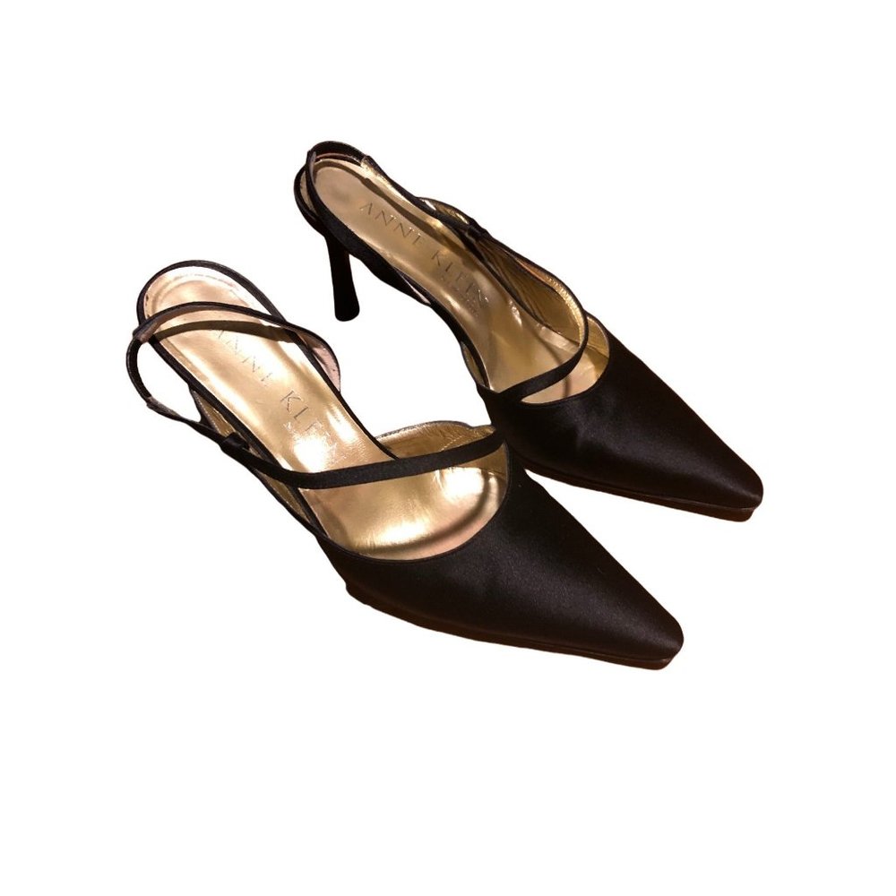 Vintage Anne Klein Pointy Toe Black Stiletto Heels Shoes size 8M Black